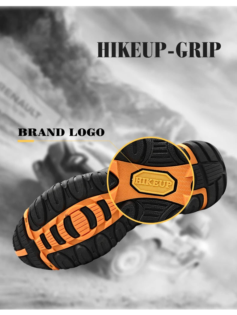 HIKEUP Zapatillas de senderismo para hombre de cuatro estaciones, calzado deportivo de exterior en cuero genuino resistente al desgaste, zapatos de escalada con suela de goma para trekking