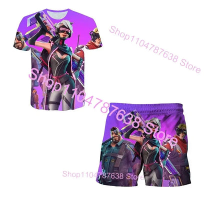 2-teiliges Set F-Fortnited Victory 3D-T-Shirt und Shorts für Kinder, Oberteile für Mädchen und Jungen, Battle-Royale-Kleidung, Harajuku-Tees, Hero-Kinder-T-Shirt