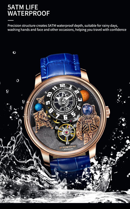 PINDU Watch Men New Space Series Unique Design Three-dimensional Dial Arabic Numerals Luminous Sapphire Mechanical Watch W2101B