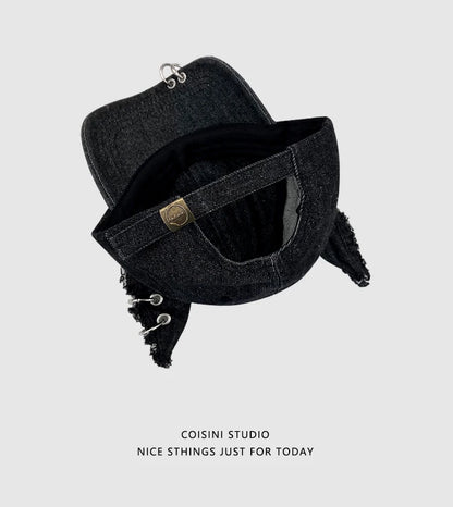 Niche Y2k Personality Hoop Cowboy Hole Ladies Baseball Cap Three-dimensional Dog Ears Trend Hip Hop Adjustable Men Sports Hat