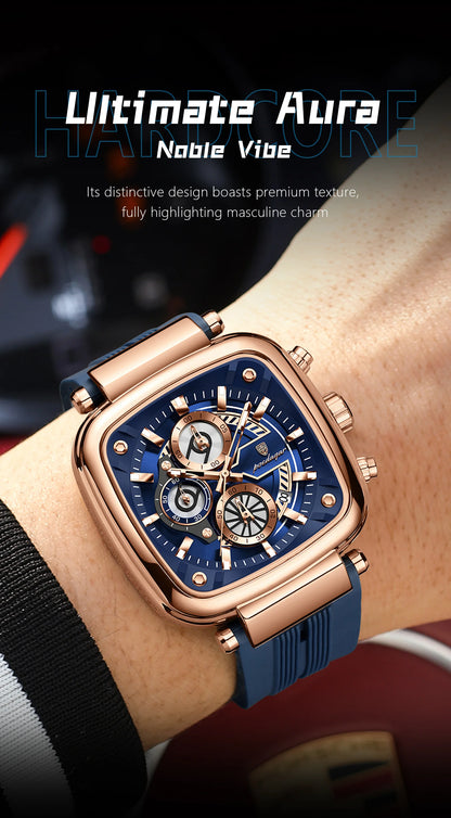 POEDAGAR Square Sport Man Wristwatch Date Waterproof Luminous Chronograph Watch For Men Silicone Strap Men's Quartz Watches Male