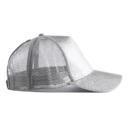 Letnia czapka z daszkiem z brokatem, z wysokim karkiem, damska czapka typu snapback, czapki typu trucker z siateczką w kolorach czarnym, białym i różowym dla kobiet Gorra