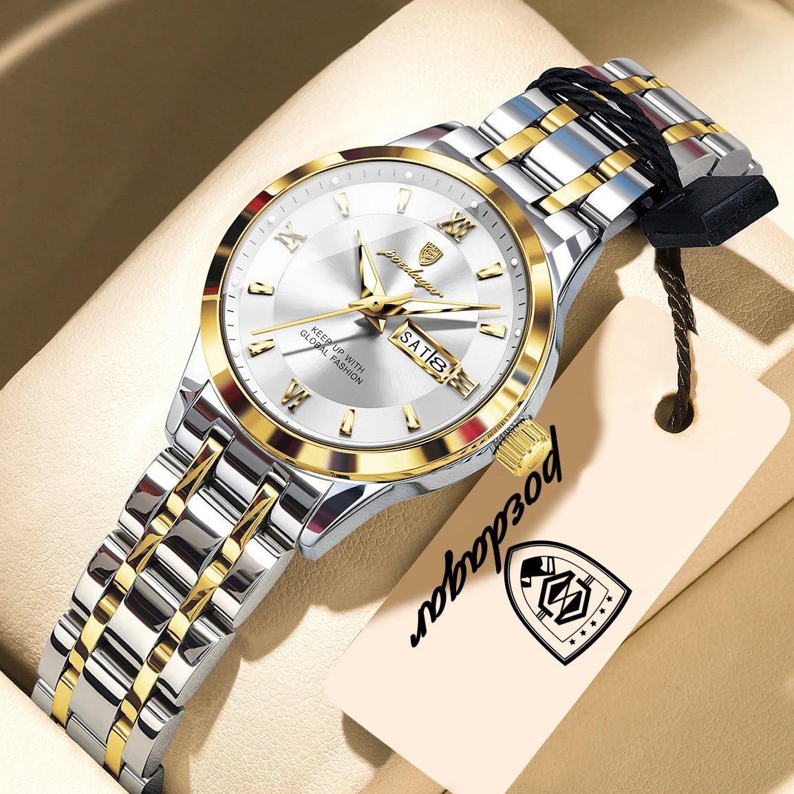 POEDAGAR Luxury Elegant Woman's Watches Luminous Waterproof Stainless Steel Ladies Wristwatch Quartz Week Date Women Watch Reloj