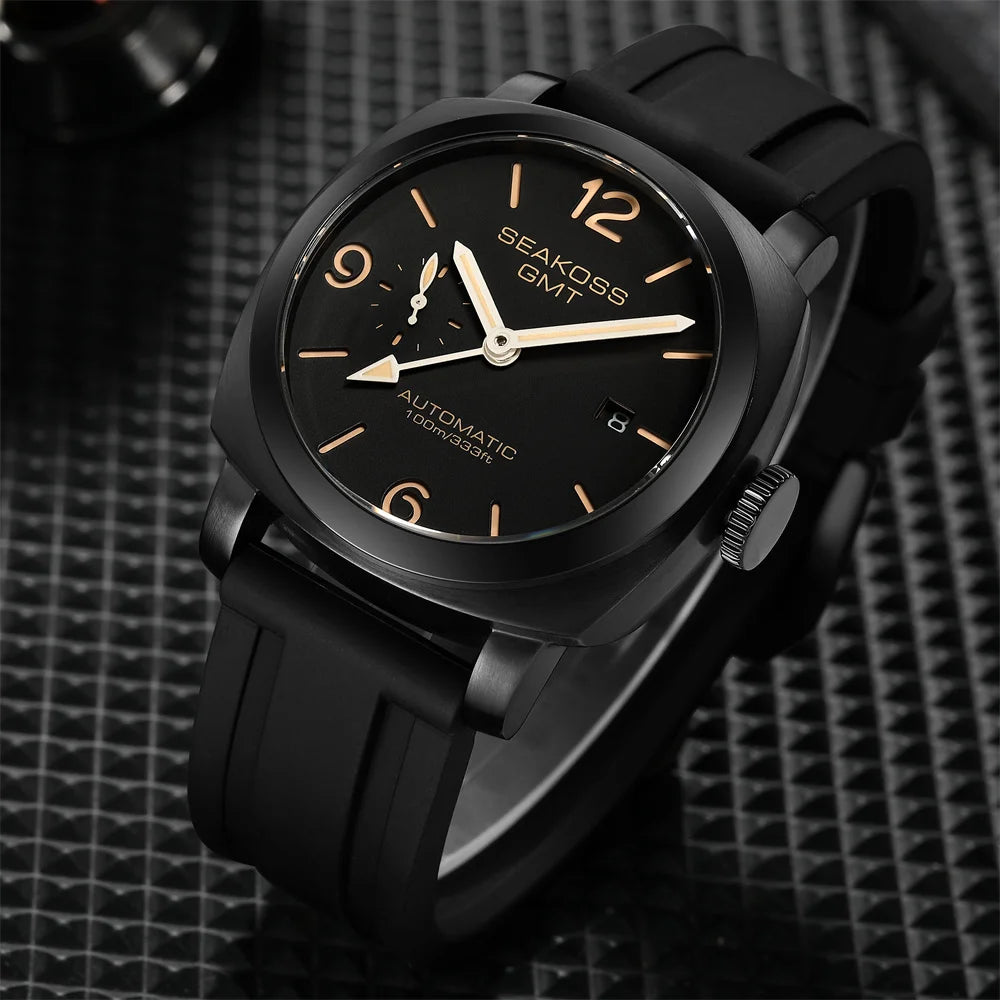 SEAKOSS 45mm Diving GMT Watch Automatic Mechanical Wristwatches Seagull ST2557 Movement 100M Luminous Calendar Men's Watches