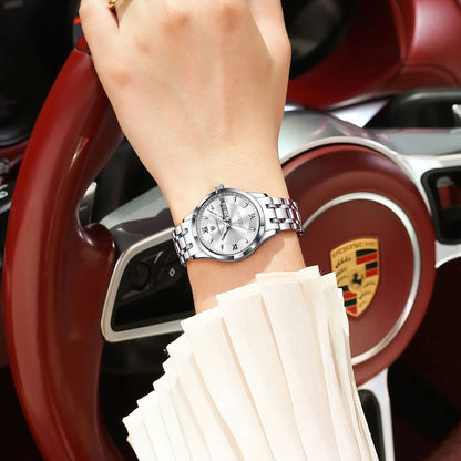 POEDAGAR Luxury Elegant Woman's Watches Luminous Waterproof Stainless Steel Ladies Wristwatch Quartz Week Date Women Watch Reloj
