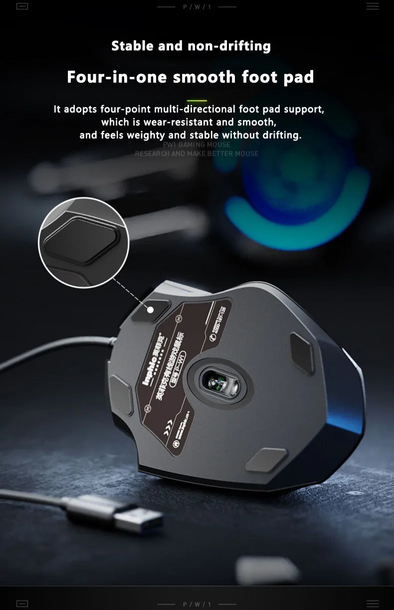 Mouse cu fir Inphic W1, mouse eSports pentru gaming, mouse silențios pentru birou, opțiuni cu trei taste și șase taste