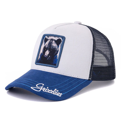 Unisex „Trucker“ kepurė su „Grizzlies“ raštu, su siuvinėtu motyvu, iš zomšos, vasarinė kepurė nuo saulės, vasarinė kepurė su gyvūnų motyvu, beisbolo kepurė vyrams ir moterims