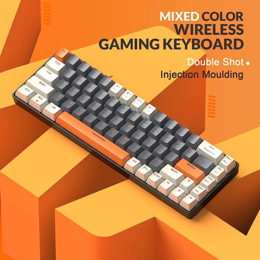 Teclado Mecânico Sem Fios RK68 60%, Bluetooth 5.0/2.4GHz com Recetor 2 em 1 de Modo Duplo, Teclado Gaming Hot-Swappable de 68 Teclas