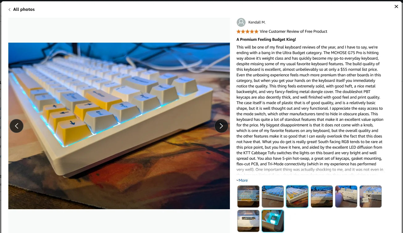 Tastiera meccanica wireless MCHOSE G75 Pro, layout 75%, montaggio gasket, 5 strati di smorzamento, retroilluminazione RGB, tri-mode, hot-swappable