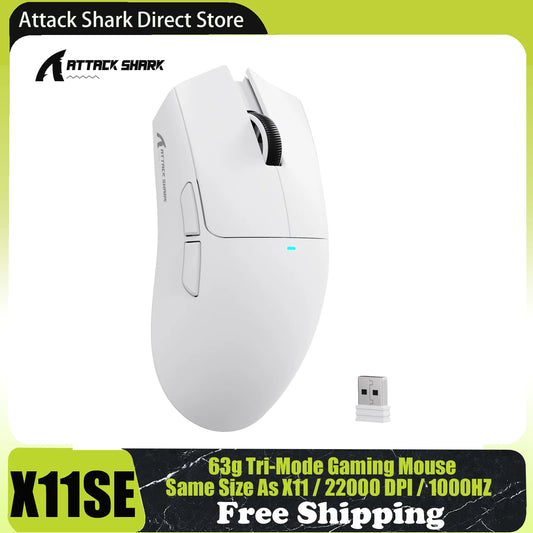 ATTACK SHARK X11SE trådløs gamingmus, tri-mode, 63g superlet med PAW3311-sensor, 22000 DPI, 300mAh batteri, dobbelt driver