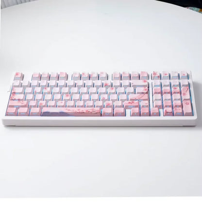 Set di keycap Sakura Pink con incisione laterale, PBT traslucido, 127 tasti, per switch MX e tastiere meccaniche 60/84/90/104/108