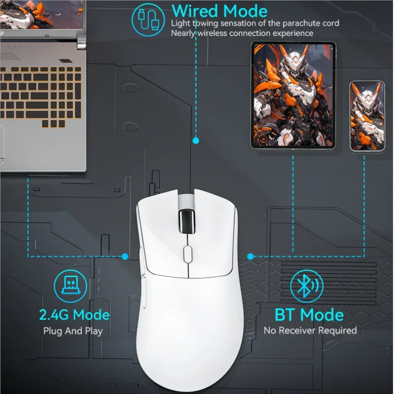 Ratón gaming inalámbrico Attack Shark R1 trimodo 2.4G Bluetooth con cable, 18K DPI, 1000Hz, sensor PAW3311, 59g, ligero y recargable