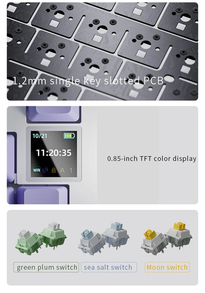 Teclado mecánico AJAZZ AK820 70% compacto/iluminación RGB/interruptores intercambiables en caliente, con conexión por cable, inalámbrica y Bluetooth