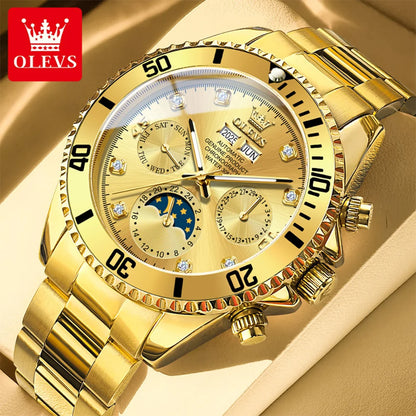 OLEVS 6729 Original Men's Watches Stainless Steel Waterproof Luminous Date Week Moon Phase Automatic Mechanical Watches for Man