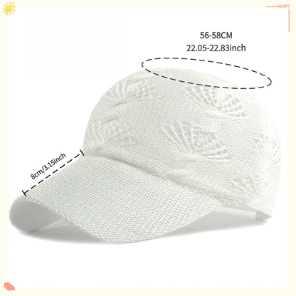 Summer Glossy Openwork Knit Baseball Cap for Women,Outdoor Sun Protection Hat Breathable Flattering Versatile