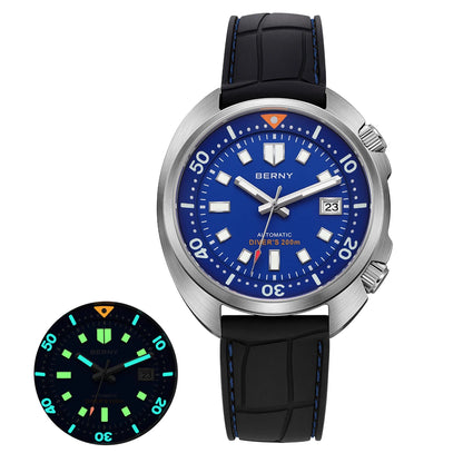 BERNY 20ATM Diver Watch For Men Mechanical Miyota 8215 Sapphire Sports Diving Luminous Anti-collision Crown Dual Crown Men Watch