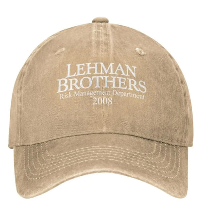 „Lehman Brothers“ rizikos valdymo beisbolo kepurė, banko bankrotas, „Trucker“ stiliaus kepurė, teniso ir riedlenčių „Snapback“ stiliaus kepurė, moteriškos beisbolo kepurės