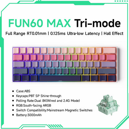 Tastiera meccanica Akko MonsGeek FUN60 con switch magnetici, tastiera gaming 60%, Rapid Trigger 0.01mm, 8K, ARGB, HE/TMR, tastiera personalizzabile
