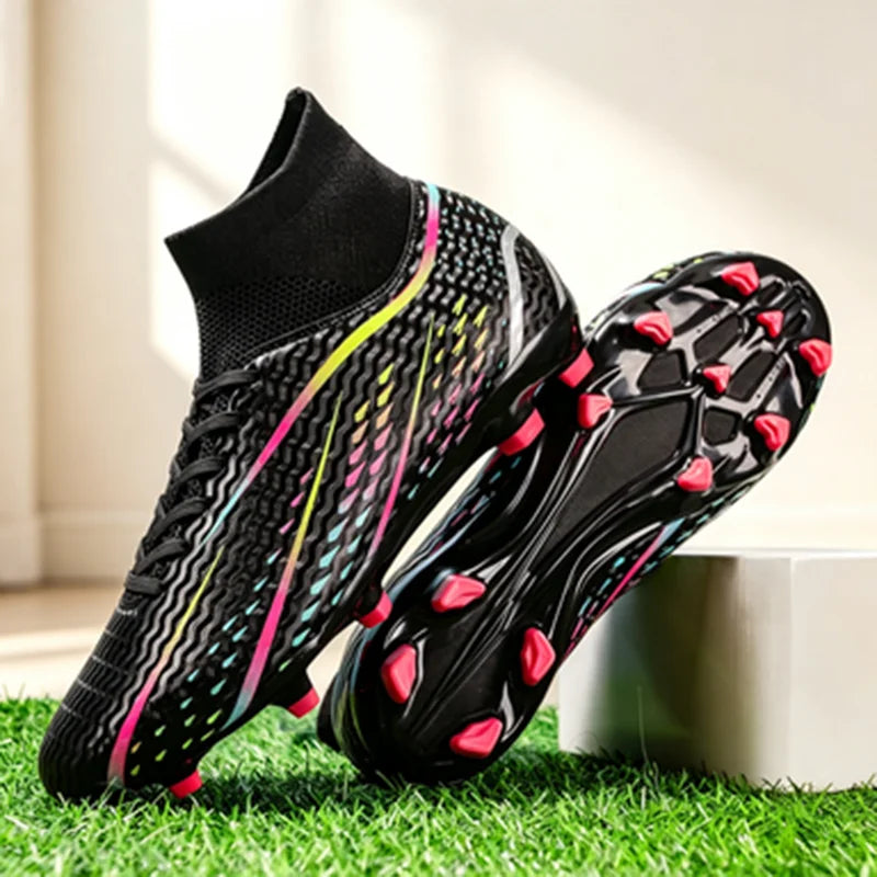 Chaussures de football AG FG pour adultes, dédiées aux compétitions, tissu PU haute densité, crampons longs en TPU antidérapants, robustes, pour entraînement sur gazon naturel