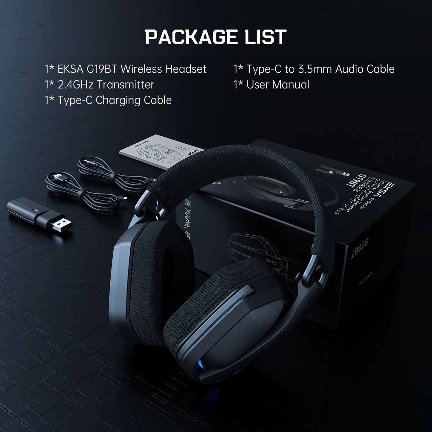 Auriculares gaming inalámbricos trimodo EKSA G19BT – Bluetooth 5.4, auriculares gaming 2.4GHz de baja latencia con micrófono para PC, PS5, Xbox