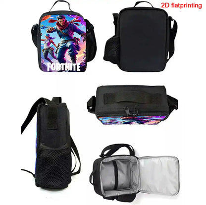 Fortnite cartoon lunch bag, portable insulated lunch bag, reusable food storage bag, suitable for children and students.