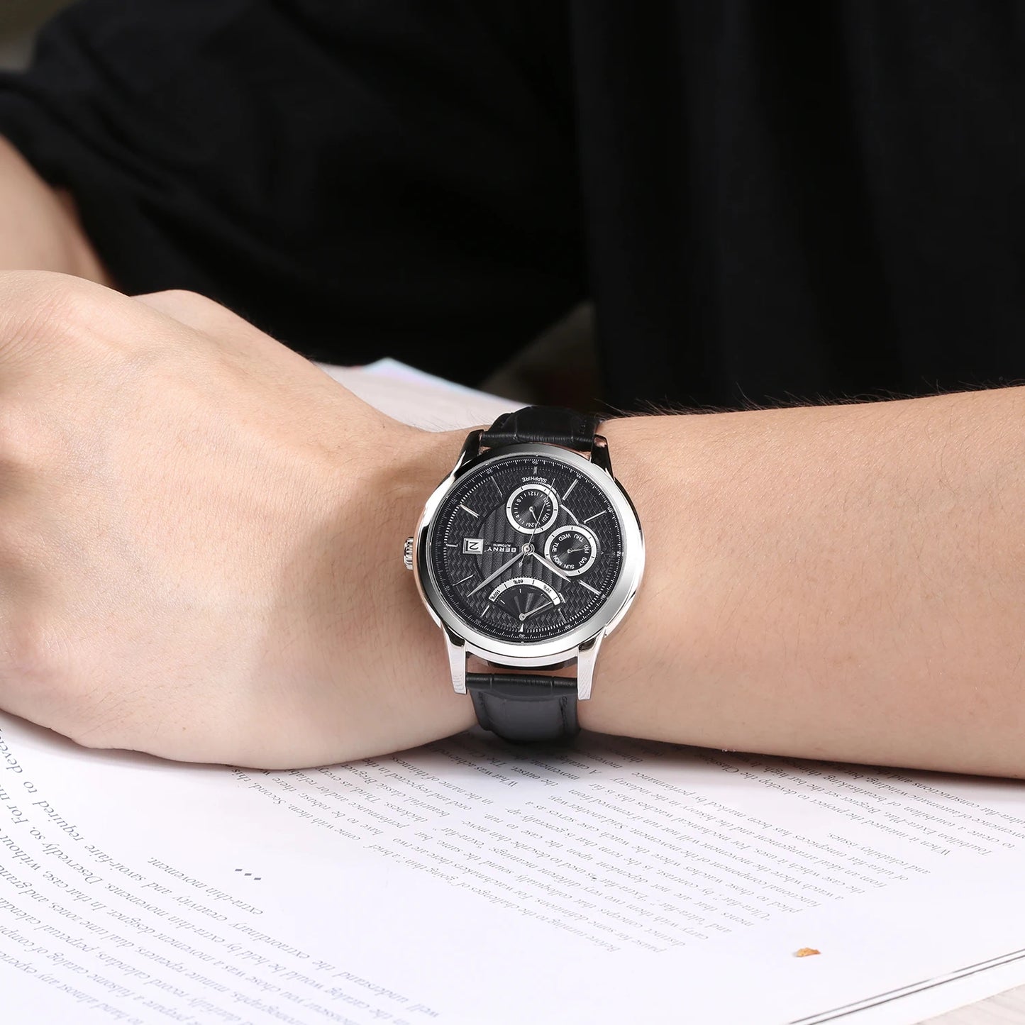 BERNY Luxury Automatic Watches for Men Fashion Elegant Mechanical Wristwatch Sapphire Date Week High-end Men's Dress Watch