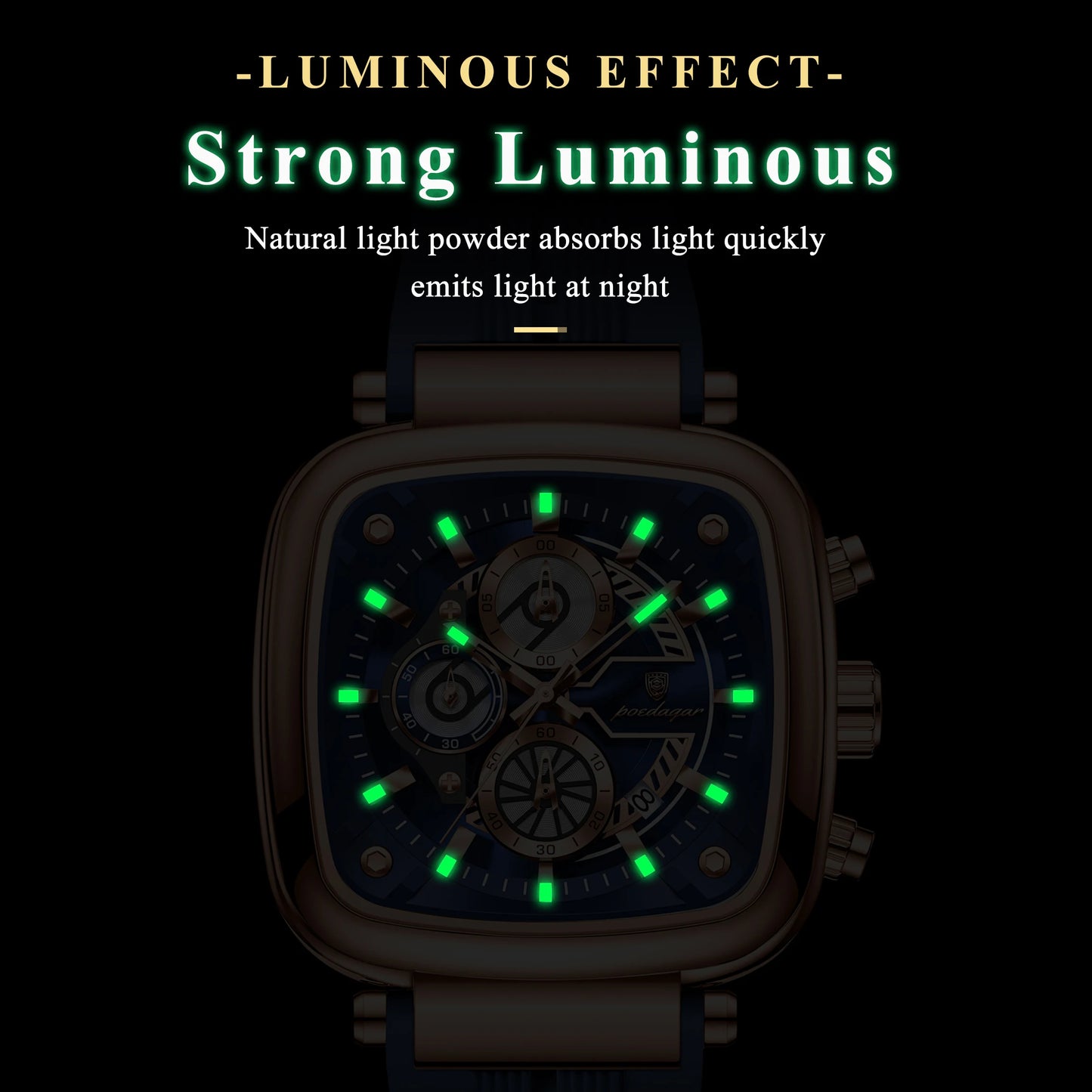 POEDAGAR Square Sport Man Wristwatch Date Waterproof Luminous Chronograph Watch For Men Silicone Strap Men's Quartz Watches Male
