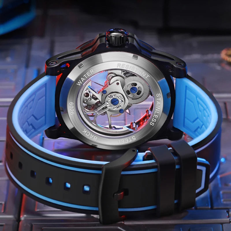 MUSANFIGO hollowed out fully automatic men's watch with mechanical movement, men's night light waterproof trendy watch