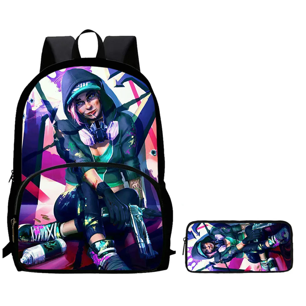 2Pcs Kids School Bag Set FORTNITE Cartoon, Lightweight & Durable Backpack and Pencil Bag with Front Pocket, Boys & Girls 5-10