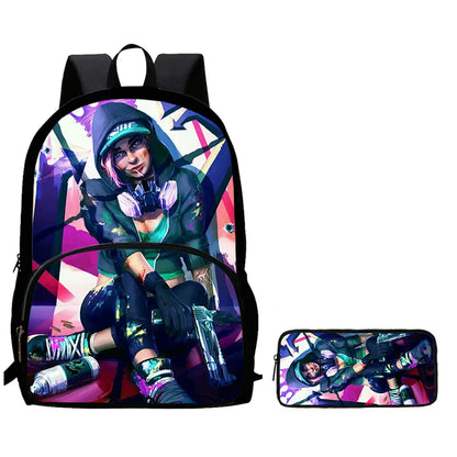 2Pcs Kids School Bag Set FORTNITE Cartoon, Lightweight & Durable Backpack and Pencil Bag with Front Pocket, Boys & Girls 5-10