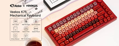 AKKO 5075 X Veekos K75 Tastiera meccanica da gaming 75% RGB 3/5-Pin Hot Swap cablata personalizzata con manopola e guarnizione