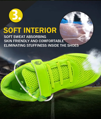 Chuteiras de futebol para criança menino/menina Tf com fecho de velcro, sem pitões, para lacrosse, iniciantes em críquete e basebol