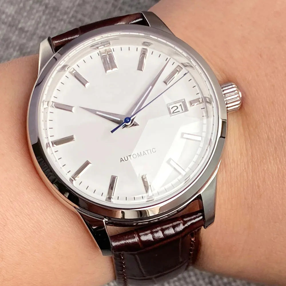 Tandorio 40mm Japanese NH35 Automatic 200M Diving Watch Men Beige Dial Bubble Sapphire Polished Case Glass Back Screw Crown