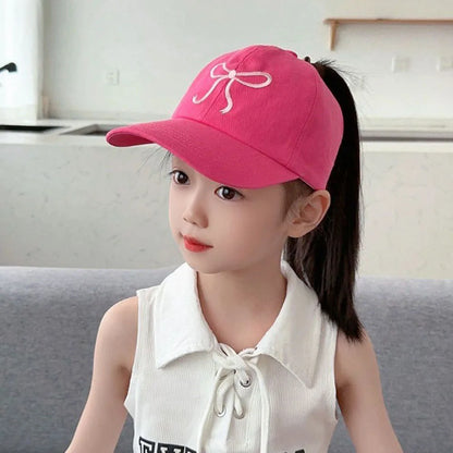 Bows Children Baseball Caps Hollow Empty Top High Ponytail Caps Adjustable Kids summer Sun Hats Boys Girls Hip hop Baseball Hat