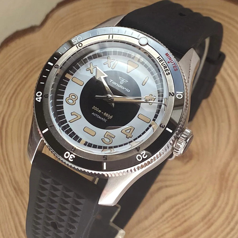 Tandorio Waterproof Watch Men Dome Sapphire Crystal Roman Numbers 120 Clicks Bezel NH35A/Miyota 8215 Movt Silicone Grey Dial