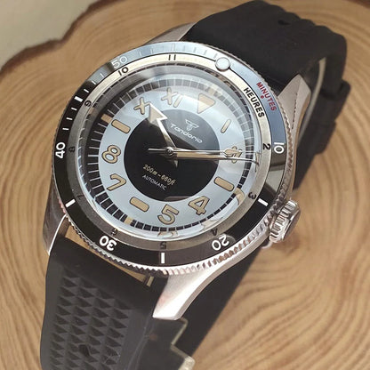Tandorio Waterproof Watch Men Dome Sapphire Crystal Roman Numbers 120 Clicks Bezel NH35A/Miyota 8215 Movt Silicone Grey Dial