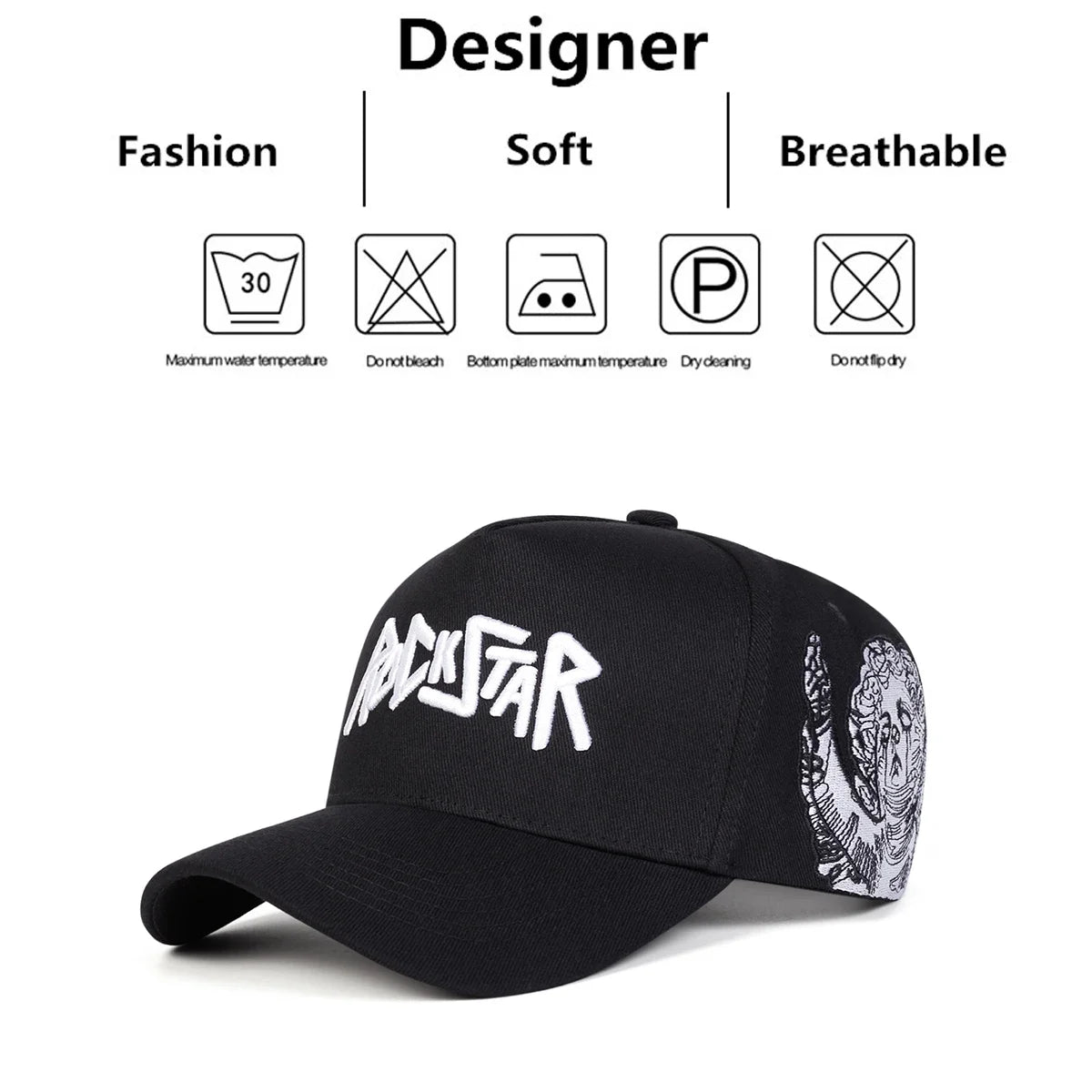 Unisex ROCKSTAR LetterEmbroidery Baseball Caps Spring Autumn Outdoor Adjustable Casual Hats Sunscreen Hat Sports Cap