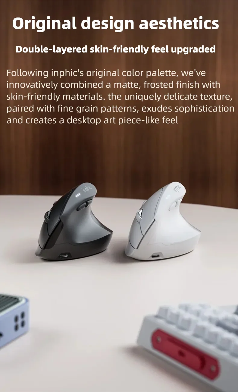 Inphic X9 PRO Vertical Wireless Mouse, Ergonomic Silent Bluetooth & 2.4G Rechargeable Mouse with Type-C Fast Charging, 12800 DPI for Laptop, PC & Gaming