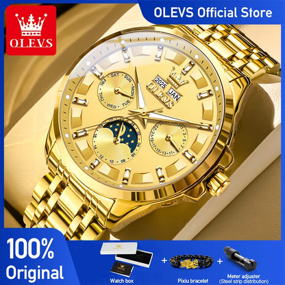 OELVS 7070 New Mens Watch Luxury Automatic Mechanical Watches For Man Moon Phase Waterproof Luminous Steel Watch Gift Box Reloj