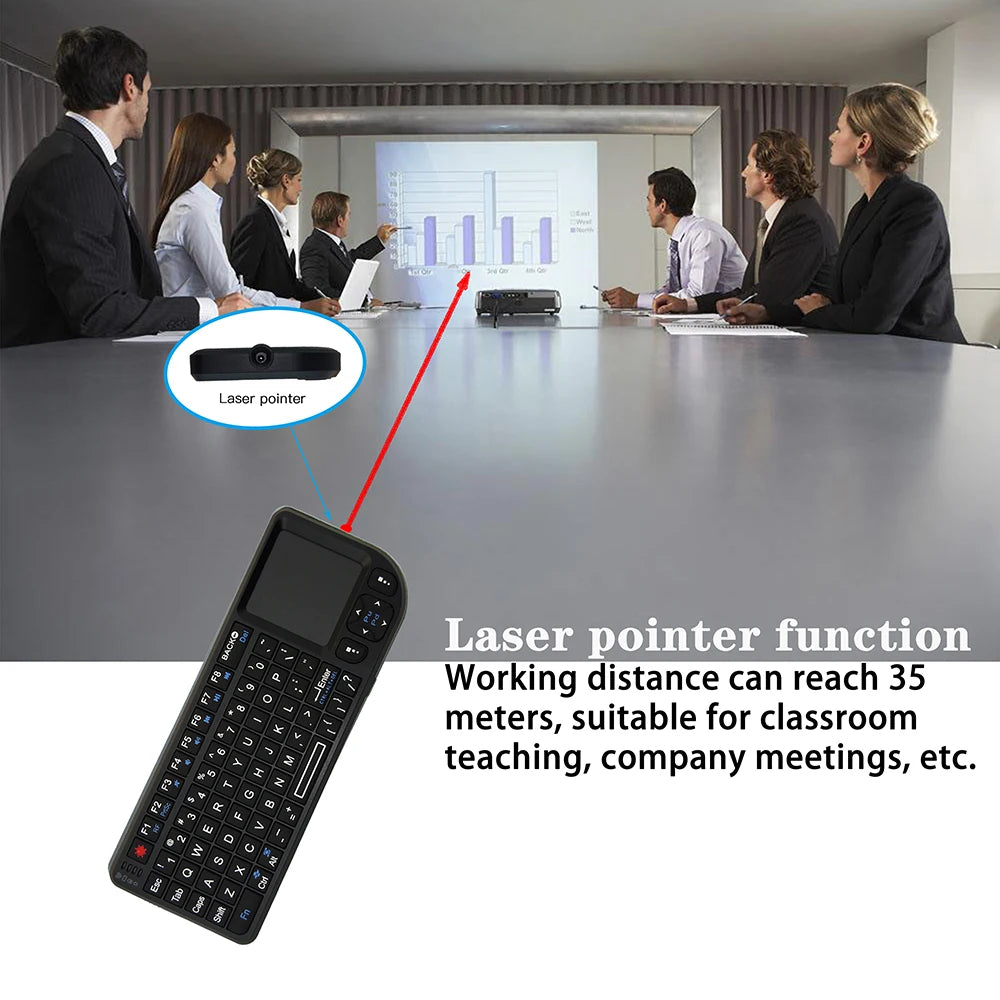 Teclado sem Fios A8 Mini 2.4G com Retroiluminação em 7 Cores, 3 em 1, Teclado Portátil com Touchpad e Air Mouse para Android TV Box, PC e Tablet