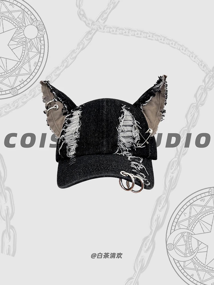 Niche Y2k Personality Hoop Cowboy Hole Ladies Baseball Cap Three-dimensional Dog Ears Trend Hip Hop Adjustable Men Sports Hat