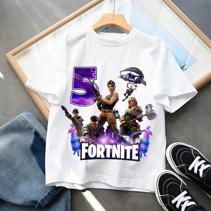 Fortnites Children Birthday Number T Shirt Girls Boys Summer Clothes Baby Cotton Tee Shirts Party Short Sleeve Tops Toddler Gift