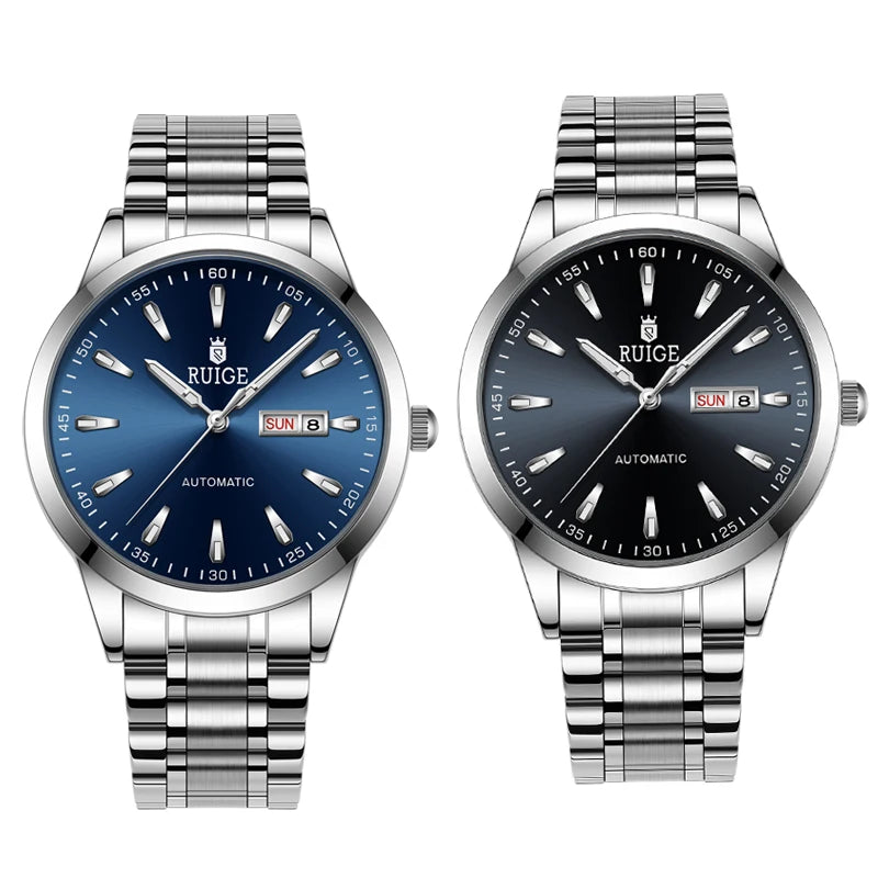 RUIGE Weekly Calendar Men's Fully Automatic Mechanical Watch Stainless Steel Business Men's Night Light Waterproof Versatile Wat