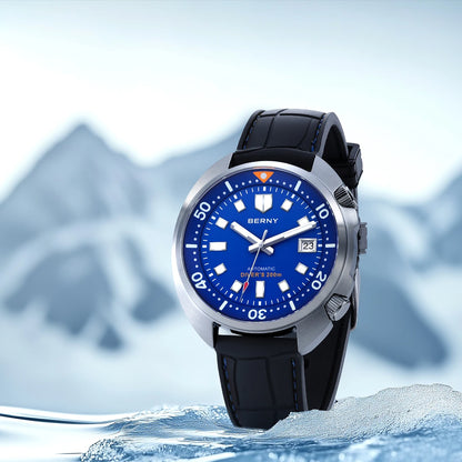 BERNY 20ATM Diver Watch For Men Mechanical Miyota 8215 Sapphire Sports Diving Luminous Anti-collision Crown Dual Crown Men Watch
