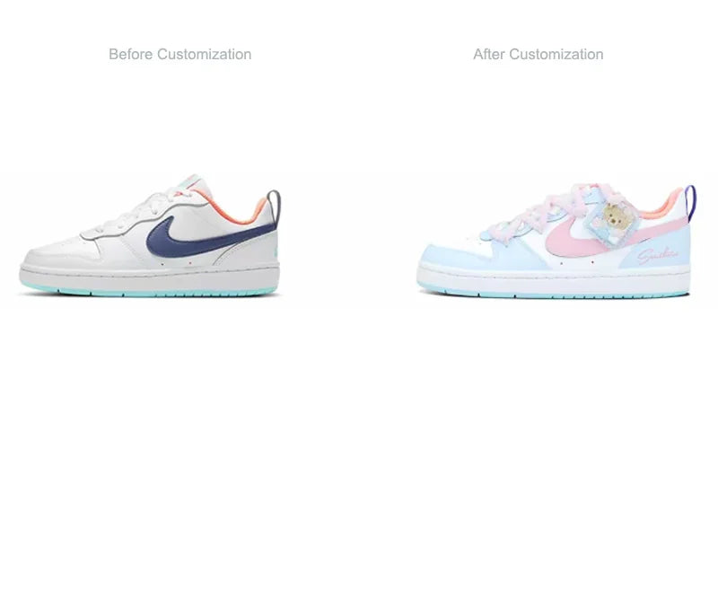 Op maat gemaakte sneakers Nike Court Borough Whale Heart & Bear Candy Wrapper Zoet, lief en speels Skateboard-sneakers voor dames