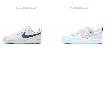 Op maat gemaakte sneakers Nike Court Borough Whale Heart & Bear Candy Wrapper Zoet, lief en speels Skateboard-sneakers voor dames