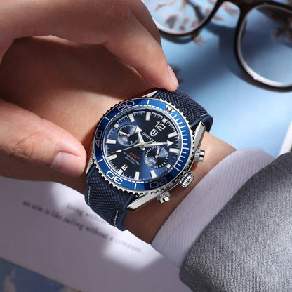 QINGXIYA Brand Luxury Multifunctional Quartz Watch Men Silicone Strap Waterproof Luminous Chronograph Watches Mens Sports Watch