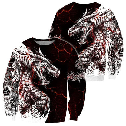 Pánská mikina s kapucí Black & White Tattoo Dragon s 3D potiskem, unisex streetwear, na zip, ležérní bunda, tepláková souprava KJ0192