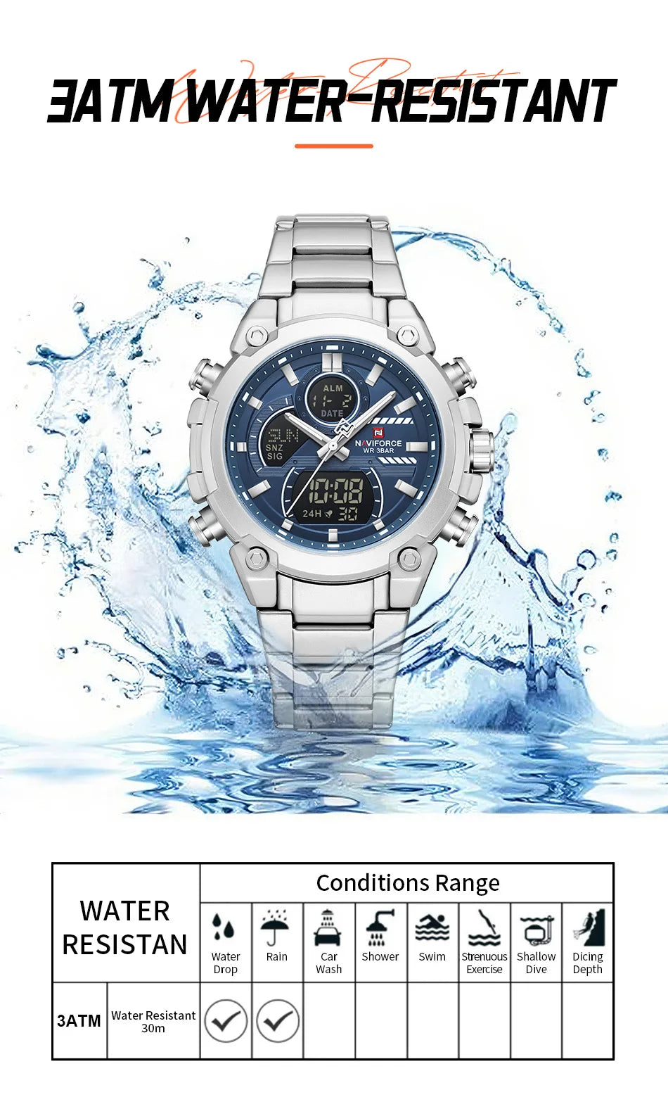 NAVIFORCE New 2026 Wristwatch For Men Bussiness Original Design Waterproof Digital Fashion Normal Watches Male Relogio Masculin