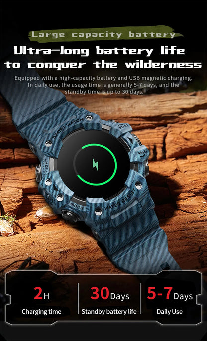New Military Sports Smart Watch Men 100+ Sports Outdoor Fitness Compass Heart rate BT Call Waterproof Smartwatch For iOS Android